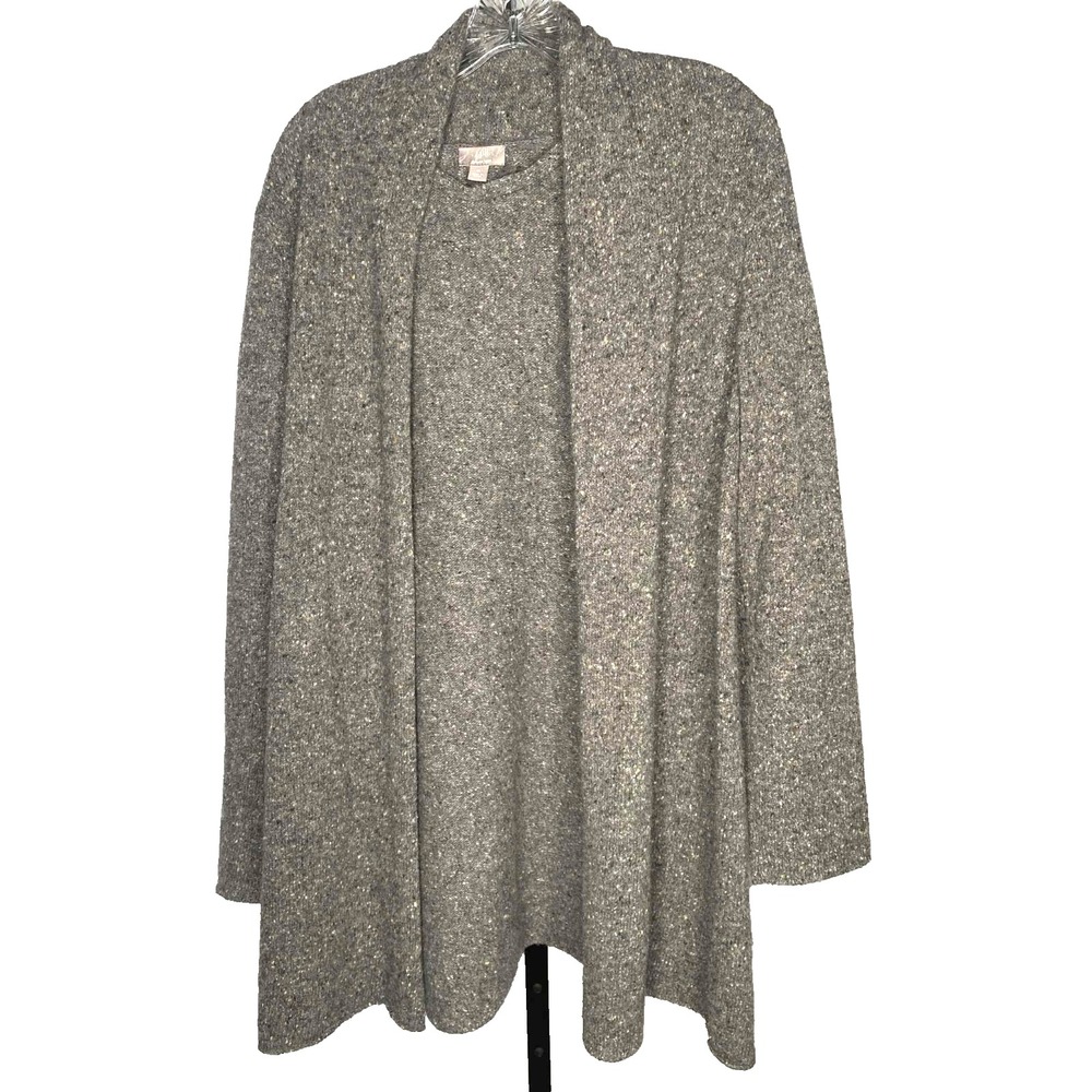 J. Jill Italian Yarn Wool Cashmere Open Front‎ Cardigan Gray Womens Size Medium